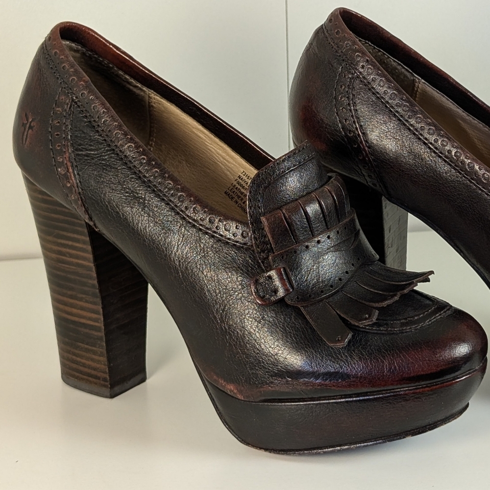 Frye Naiya Kilte Dark Brown Leather Platform Shoes Sz 7.5 , B-19